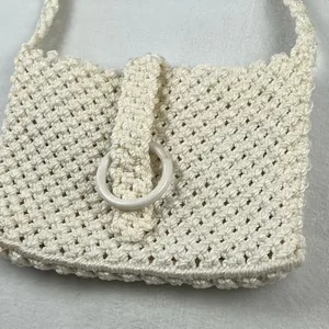Macrame Shoulder Bag Women Medium‎ Cream Excellent Boho Ring Closure thumbnail 2
