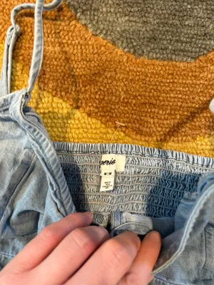 Aerie NWOT Woven Lace Up Crop Top Chambray Blue Cutout Spaghetti Strap Medium thumbnail 3