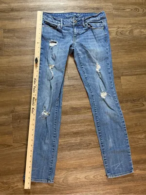 American Eagle Outfitters Light Blue Distressed Straight-Leg Jeans thumbnail 5