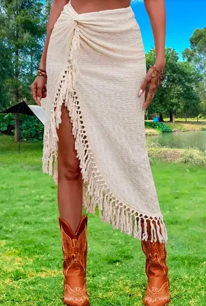 Boho Twist Skirt With Tassels Ivory M thumbnail 2
