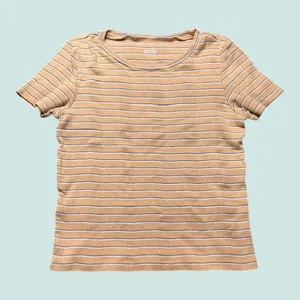 Striped T Shirt Ribbed‎ Short Sleeve Top Casual Everyday Tee thumbnail 1