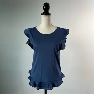 J. CREW | Blue Ruffle Sleeve & Hem T-shirt Sz S thumbnail 2