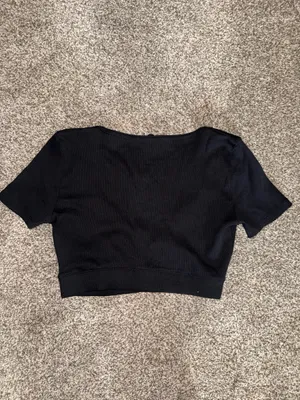 Zara Ribbed Short Sleeve Ruched Front Crop Top thumbnail 2