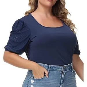 Hanna Nikole Plus Sz 16W Cotton Blend Preppy Cottagecore Casual Puff Eyelet Top thumbnail 1