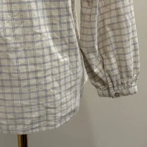 Fat Face Corduroy Ruffle Bib‎ Blouse Cream Blue Windowpane Plaid Size 4 Cottage thumbnail 8