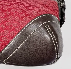 RARE Vintage Coach Mini Soho Signature Red Jacquard Brown Leather Flap Buckle Shoulder Bag thumbnail 7