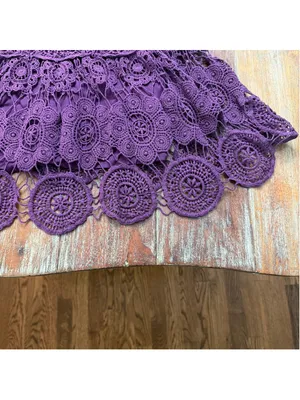 Free People Purple Crochet Lace Mini Dress Double Tie Back Tassel Bell Sleeve Sm thumbnail 6