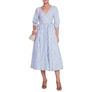 Staud Jodie Midi Wrap Dress Sea Stripe S Bridal Wedding Guest Coastal Nautical thumbnail 3