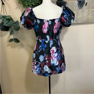 Lulus So Stunning Black Multi Floral Jacquard Puff Sleeve Mini Dress thumbnail 9