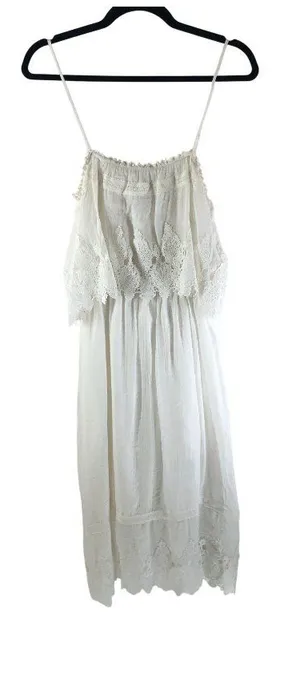 Moon River White Spaghetti Strap Midi Dress With Lace Trim Size M thumbnail 1