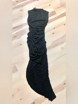 Babyboo NWT Women Large Black Crinkle Textured Open Back Thigh Split Midi Dress thumbnail 6