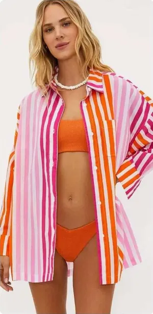 Beach Riot Shirt Alex Sunset Stripes Button Down Swim Cover Up L/XL NWT thumbnail 1