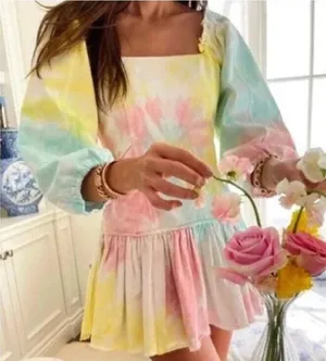 LoveShackFancy Chai Mini Dress Tie-dye boho fairy whimsy Sz 2 thumbnail 1