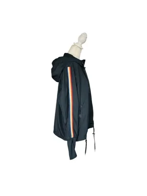 ZYIA Active Rainbow Sleeve Bomber Jacket w/ Thumbholes Blue Size Medium thumbnail 4