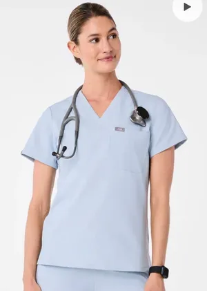 FIGS Chambray Scrub Top Light Blue thumbnail 1