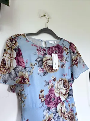 NWT Baltic Born Naomi Short Sleeve Blue Multi Floral Print‎ Maxi Dress Size XS thumbnail 4
