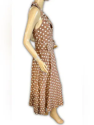 Vintage 1990'S All That Jazz Brown & White Polka Dot Print Dress W/Belt (8) thumbnail 3