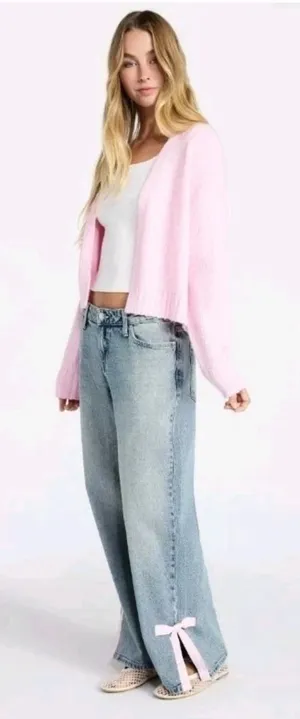 No Boundaries Baggy Wide-Leg Bow Light Stone Wash Denim Womens Size 18 Jeans New thumbnail 1
