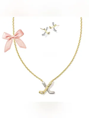 Kendra Scott Hockey Stick Pendant Necklace and Earrings Gold/Silver Matching Set thumbnail 3