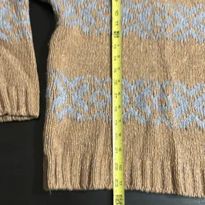 Anthropologie Elsamanda Tan and Light Blue Patterned Women's‎ wool blend Sweater thumbnail 2