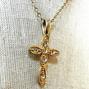 Gold tone faux diamond cross pendant necklace thumbnail 4