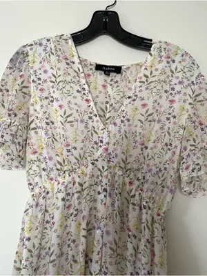 Floral Maxi Dress Womens Small White Cottagecore Romantic Flowy Chiffon Summer thumbnail 2