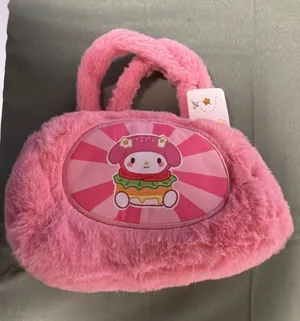 Sanrio My Melody Burger Graphic Pink Fuzzy Plush Handbag thumbnail 1