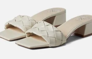 Vince Camuto Ivory Woven Square Toe Block Heel Sandals Size 10 thumbnail 1