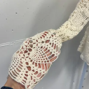 Y2K Coolwear USA Crochet Cardigan Cream Ramie Cotton Tie Front Boho Medium Boho thumbnail 6
