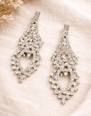 Mod Glam Rhinestone Chandelier Earrings Silver Tone Statement Dangle OS thumbnail 1