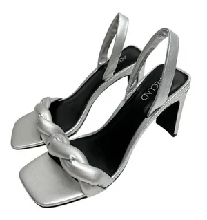 Abound Abryleigh Silver Metallic Braided Square Toe Block Heel Sandals 5.5M thumbnail 1