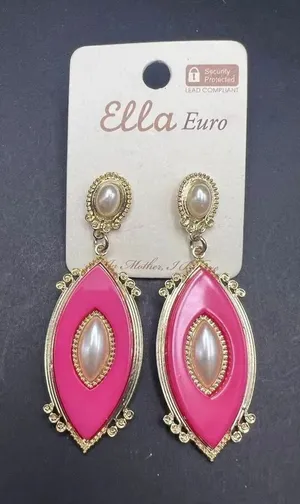 New! Ella Euro Pink Marquise Gold Tone Faux Pearl Earrings thumbnail 1