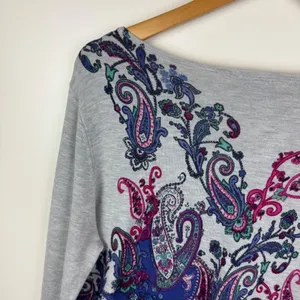 Chicos Paisley Knit Sweater Top Medium Multicolor Boho Soft Stretch Comfort Chic thumbnail 2
