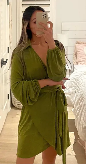 Princess Polly Mini Green Wrap Dress thumbnail 1