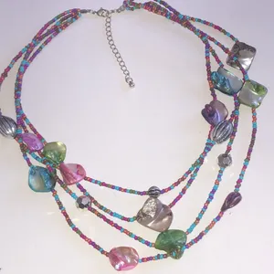 Multicolor Shell Beaded Boho Necklace Pink thumbnail 1