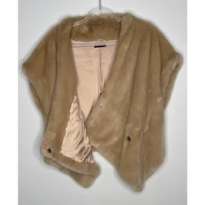 2000s Sisley Tan Faux Fur Shawl Wrap Poncho Cape Size small oversized thumbnail 8