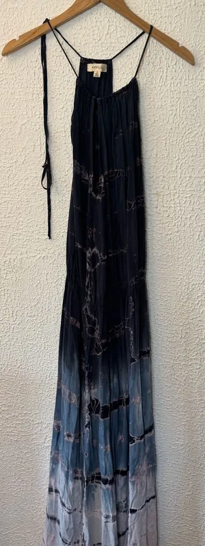 Sleeveless Ombre Tie-Dye Maxi Dress in Navy to Light Blue thumbnail 1