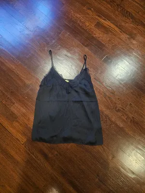 H&M Black Lace-Trim Silk-Look Camisole thumbnail 2
