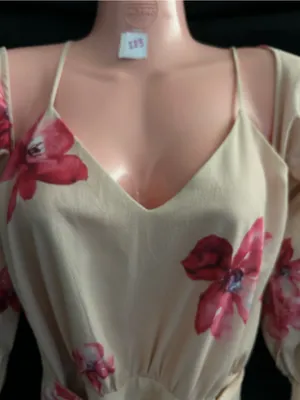 Angel Biba Floral Tie-Sleeve Cream & Pink Romper SZ 10 thumbnail 8
