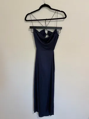 Navy Cross Back Halter Dress Size S Blue thumbnail 3