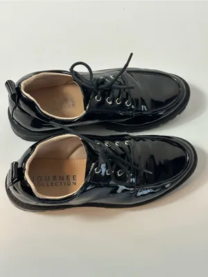 Journee Collection Black Patent Leather Oxford Chunky Heel Preppy Loafers Size 7 thumbnail 3
