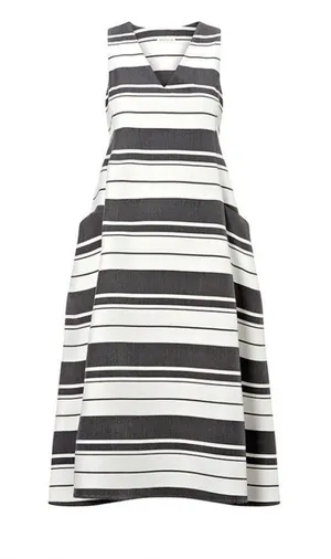 WHISTLES Hayley Stripe Midi Dress Minimalist Lagenlook‎ Pockets Capsule Wardrobe thumbnail 1