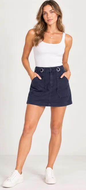 Pilcro Anthropologie Sz 6 Navy Paperbag Mini Skirt Belted Pockets Patch Pockets thumbnail 1
