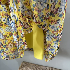 MSK dress Yellow Floral Knee Length‎ Dress 8 Short Sleeve Tie Waist Cottagecore thumbnail 5