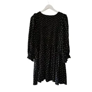 Madewell Black Gold Lucie V-Neck Smocked Mini Oval Dot Baby Doll SZ XL #1862 thumbnail 9