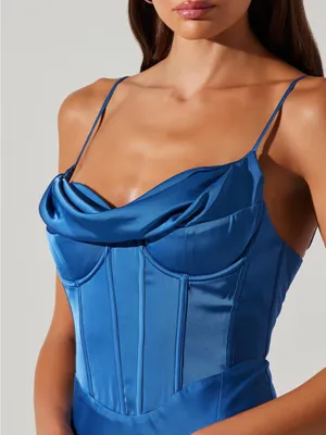 ASTR the Label Cannes Blue Satin Corset Maxi Dress Medium Wedding Guest Bustier thumbnail 6