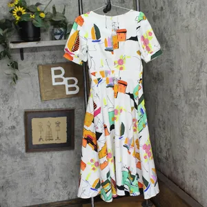 NWT Ny Collection Sleeve Midi Length Jacquard Dress Country Painting White S thumbnail 5