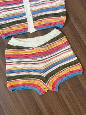 Crochet Two-Piece Striped Tank & Cardigan Set - Multicolor thumbnail 3