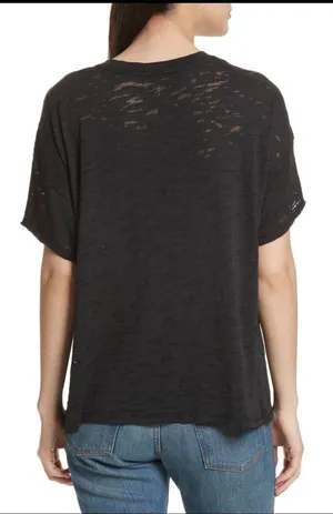 We The Free Free People Maddie Burnout Tee Black V-Neck Short Sleeve M thumbnail 2