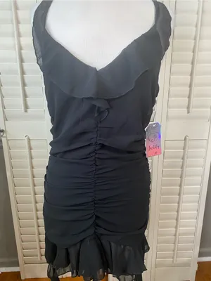 Justify Black Ruffled V-Neck Mini Dress with Sheer Ties thumbnail 8